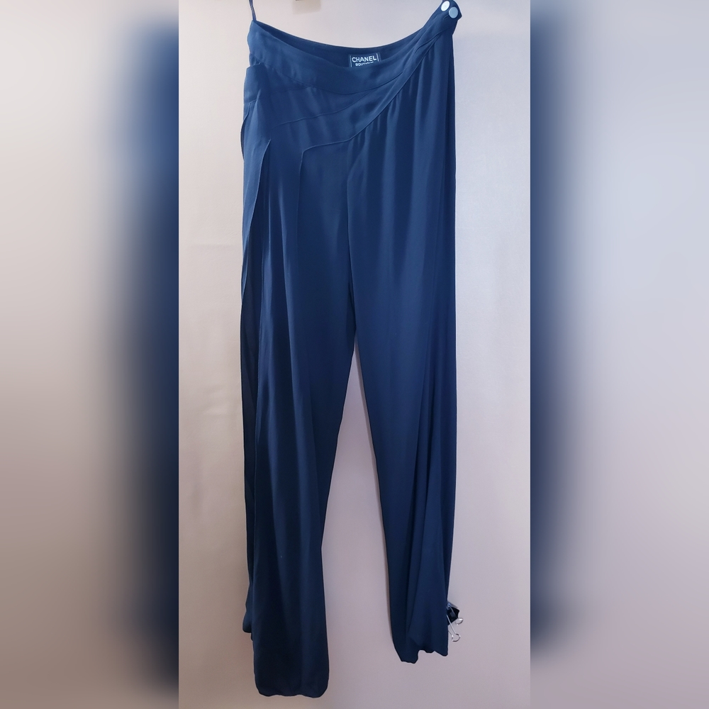 Vintage Chanel Black Silk  Maxi Evening Pleated Pants Size 36
